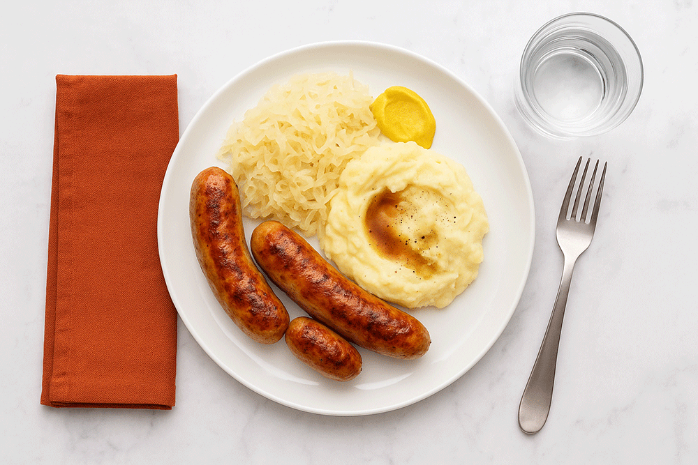 Bratwurst grillé avec purée de pommes de terre