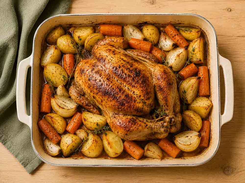 Poulet rôti aux légumes du four