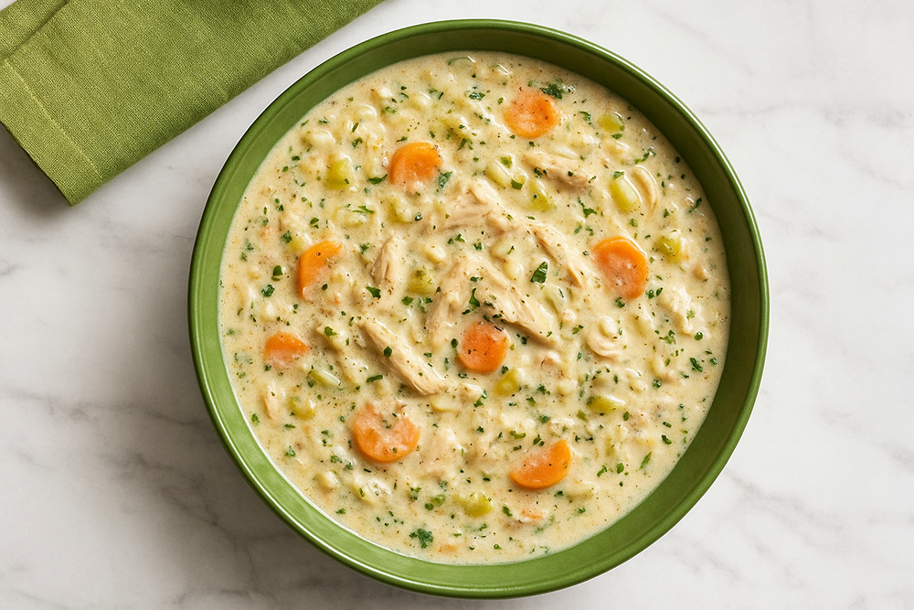 Soupe crémeuse au poulet et au riz