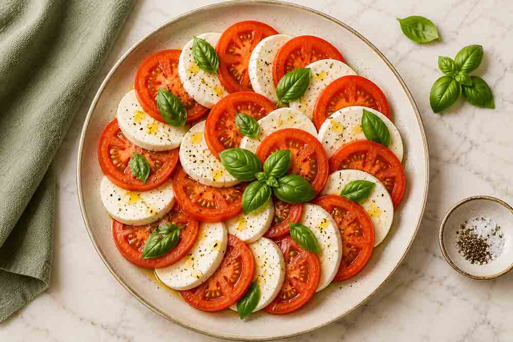 Tomates, mozzarella et basilic